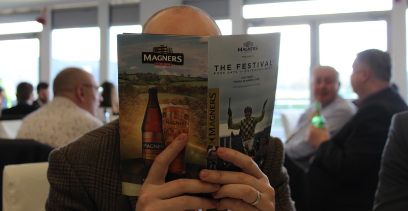punter reads race card at cheltenham gold cup day