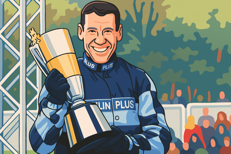 richard johnson jockey illustration holding trophy