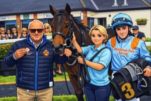 richard fahey with horse and jockey